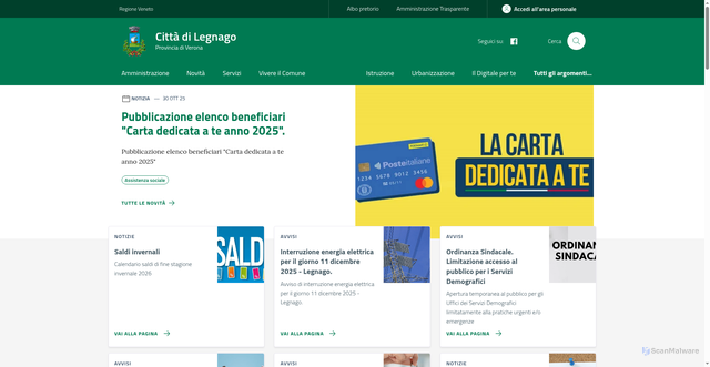Security scan screenshot of https://www.comune.legnago.vr.it/