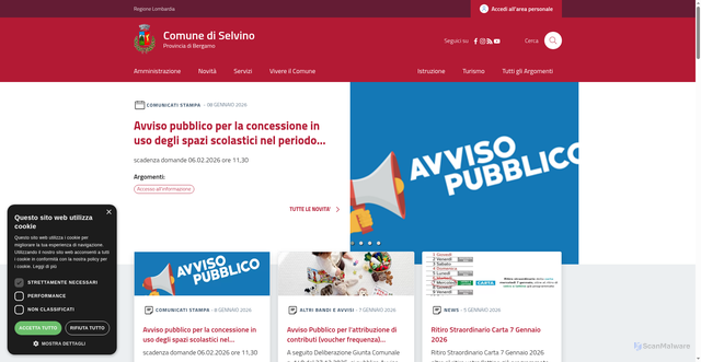 Security scan screenshot of https://www.comune.selvino.bg.it/
