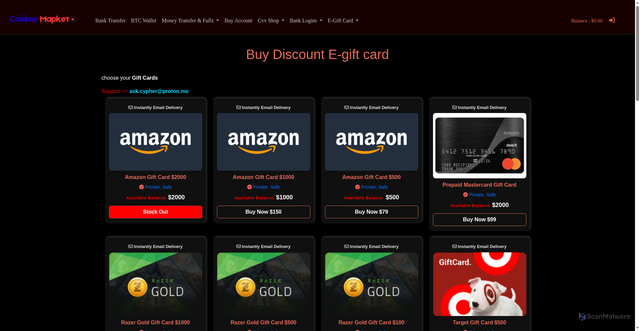 Security scan screenshot of https://cyphermarket.ru/buy-gift-cards-online.php