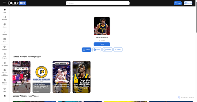 Security scan screenshot of https://www.ballertube.com/athletes/jarace-walker/