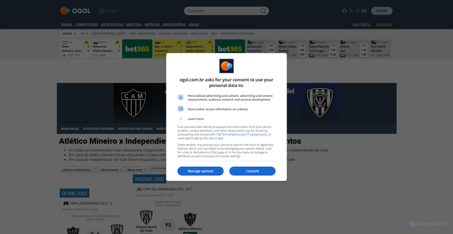 Security scan screenshot of https://www.ogol.com.br/estatisticas/atletico-mineiro-independiente-del-valle/t2229-t23001