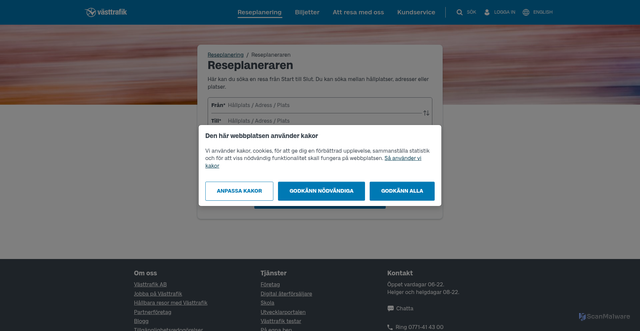Security scan screenshot of https://www.vasttrafik.se/reseplanering/reseplaneraren/