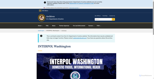 Security scan screenshot of https://www.justice.gov/archives/interpol-washington