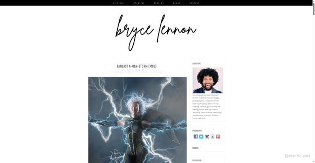 Security scan screenshot of https://brycelennon.com/brycelennon-2019-fall-geeks-only-fancast-xmen-mcu-storm/