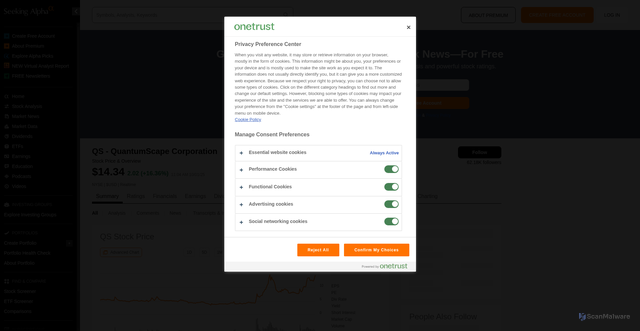 Security scan screenshot of https://seekingalpha.com/symbol/QS