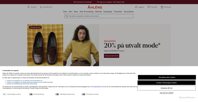 Security scan screenshot of https://ahlens.se