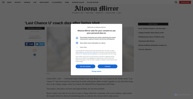Security scan screenshot of https://www.altoonamirror.com/sports/national-sports-apwire/2025/11/netflix-last-chance-u-shooting-beam-dies/