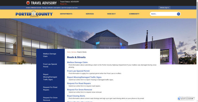 Security scan screenshot of https://www.portercountyin.gov/1421/Roads-Streets