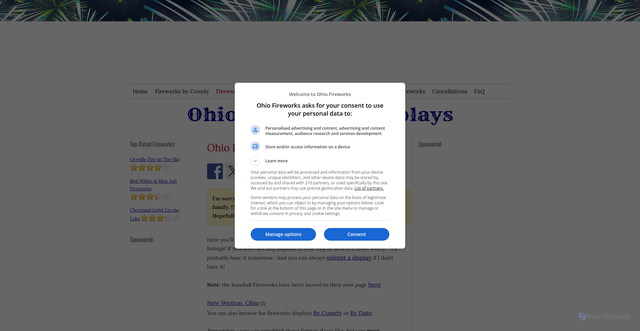 Security scan screenshot of https://fireworksinohio.com/by-city/