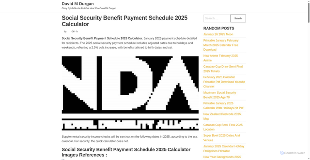 Security scan screenshot of https://davidmdurganj.pages.dev/mhlli-social-security-benefit-payment-schedule-2025-calculator-njsdq/