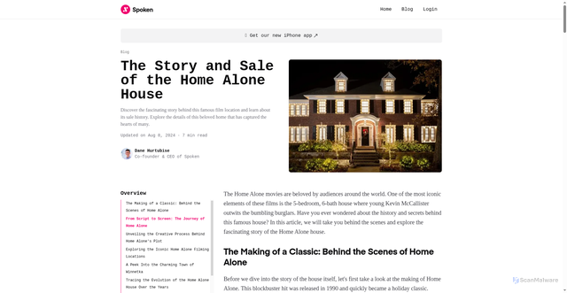 Security scan screenshot of https://www.spoken.io/blog/the-story-and-sale-of-the-home-alone-house