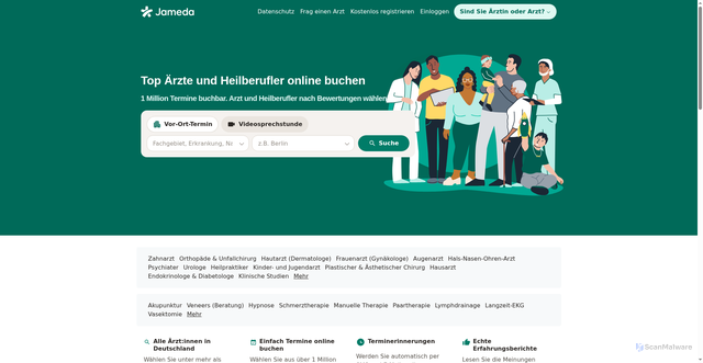 Security scan screenshot of https://www.jameda.de