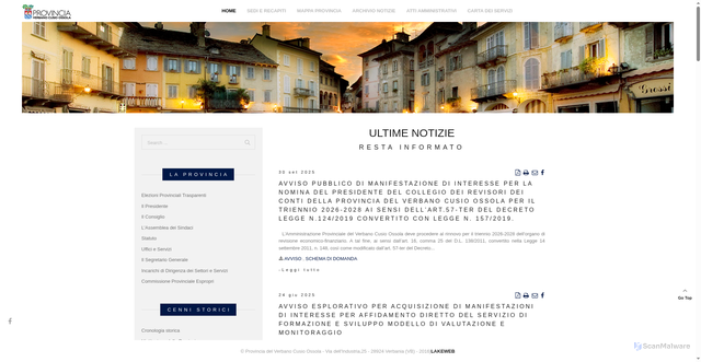 Security scan screenshot of https://www.provincia.verbano-cusio-ossola.it/