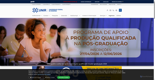 Security scan screenshot of http://www.unir.br/