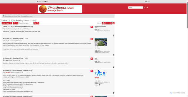 Security scan screenshot of https://www.umasshoops.com/newboard/viewtopic.php?p=580601