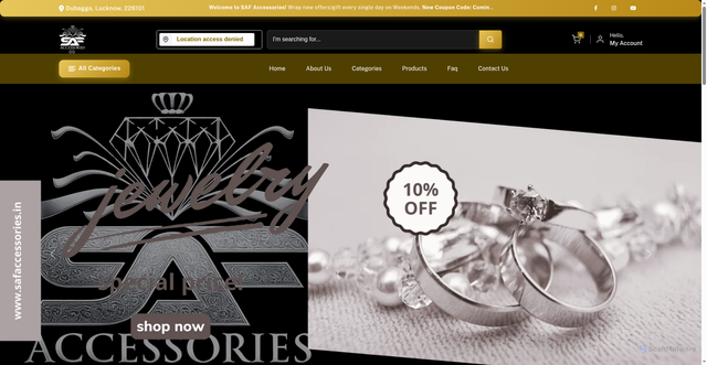 Security scan screenshot of https://safaccessories.in/?page=10&color=all&min_price=&max_price=&sort=newest