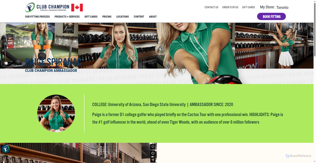 Security scan screenshot of https://clubchampion.ca/about/ambassadors/paige-spiranac