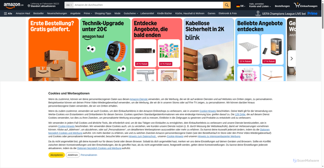 Security scan screenshot of https://www.amazon.de?ref_=pe_118854551_1133869151_LG_00_01_IMG_99