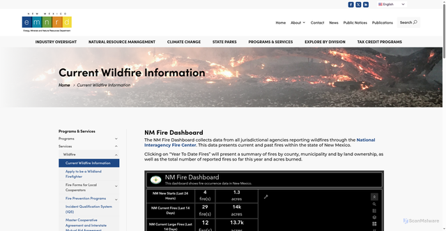 Security scan screenshot of https://www.emnrd.nm.gov/sfd/current-wildfire-information/
