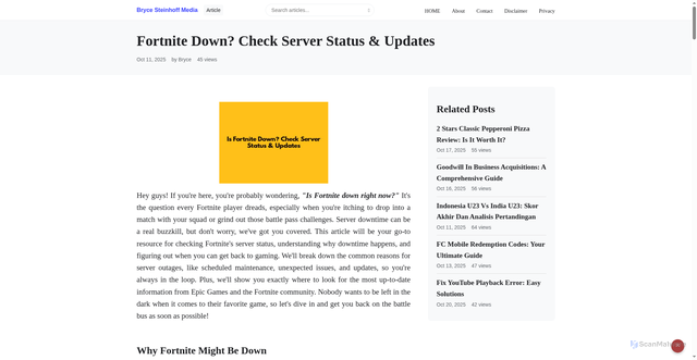 Security scan screenshot of https://brycesteinhoffmedia.com/blog/fortnite-down-check-server-status
