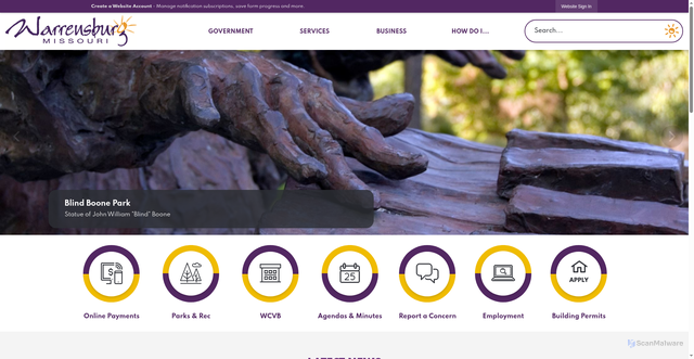 Security scan screenshot of https://warrensburg-mo.gov/