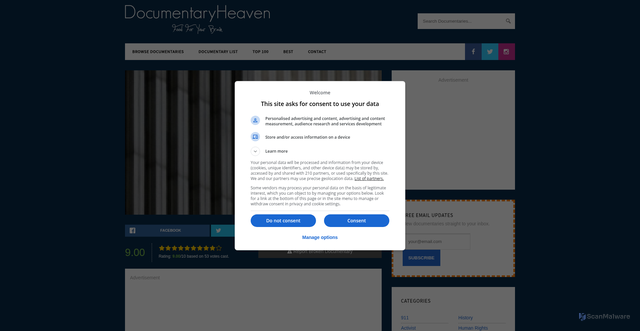 Security scan screenshot of https://documentaryheaven.com/911-the-falling-man/