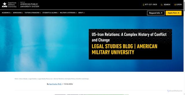 Security scan screenshot of https://www.amu.apus.edu/area-of-study/legal-studies/resources/us-iran-relations/