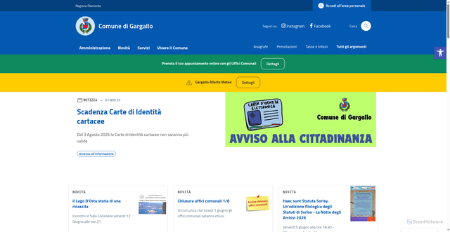 Security scan screenshot of https://www.comune.gargallo.no.it