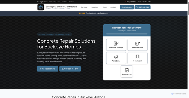Security scan screenshot of https://buckeyeconcretecontractors.com/concrete-repair-buckeye.html