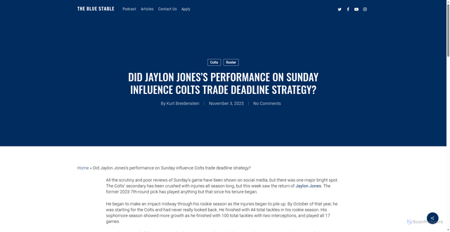 Security scan screenshot of https://www.thebluestable.com/roster/did-jaylon-joness-performance-on-sunday-influence-colts-trade-deadline-strategy/
