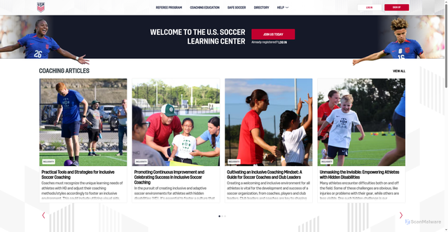 Security scan screenshot of https://learning.ussoccer.com