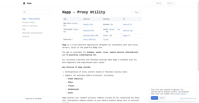 Security scan screenshot of https://happ.su