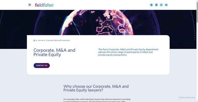 Security scan screenshot of https://www.fieldfisher.com/en/locations/france/services/corporate-ma-private-equity