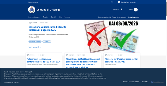 Security scan screenshot of https://www.comune.orsenigo.co.it/