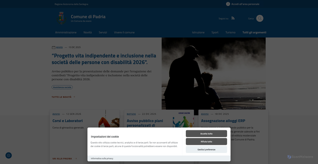 Security scan screenshot of https://comune.padria.ss.it/it/