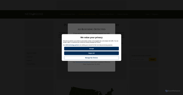 Security scan screenshot of https://publicrecords.netronline.com