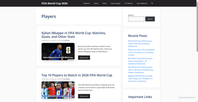 Security scan screenshot of https://fifaworldcup2026.in/players