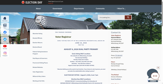Security scan screenshot of https://www.williamsburgva.gov/334/Voter-Registrar