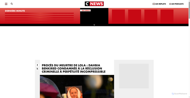 Security scan screenshot of https://www.cnews.fr/faits-divers/2025-10-24/proces-du-meurtre-de-lola-dahbia-benkired-condamnee-la-reclusion-criminelle