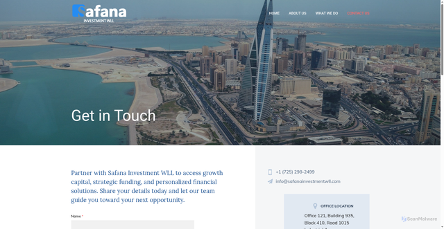 Security scan screenshot of https://safanainvestmentwll.com/contact-us