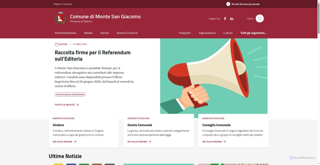 Security scan screenshot of https://www.comune.montesangiacomo.sa.it