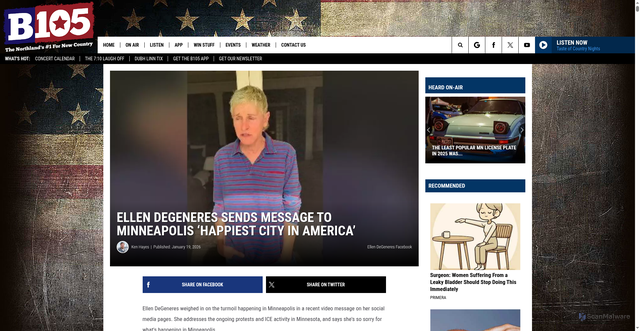 Security scan screenshot of https://b105country.com/ellen-degeneres-minneapolis-message/
