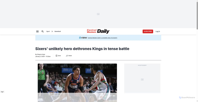 Security scan screenshot of https://www.centralwesterndaily.com.au/story/9144673/sixers-unlikely-hero-dethrones-kings-in-tense-battle/