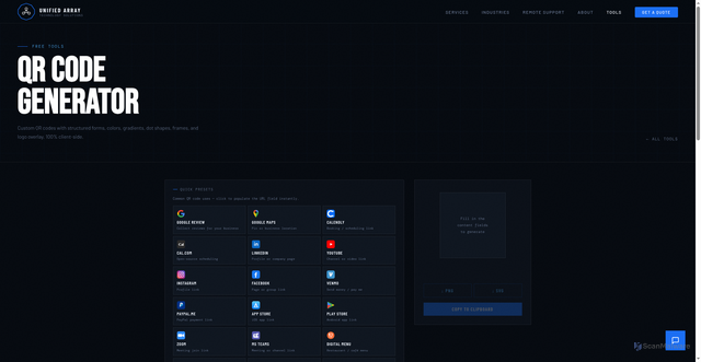 Security scan screenshot of https://unifiedarray-web.pages.dev/qr-generator