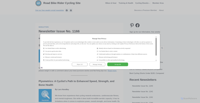 Security scan screenshot of https://www.roadbikerider.com/newsletter-issue-no-1166/