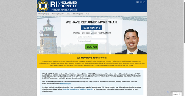 Security scan screenshot of https://www.findrimoney.gov/