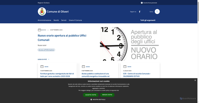 Security scan screenshot of https://www.comune.oliveri.me.it/it