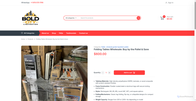 Security scan screenshot of https://boldcityliquidation.com/product/folding-tables-wholesale-buy-by-the-pallet-save/