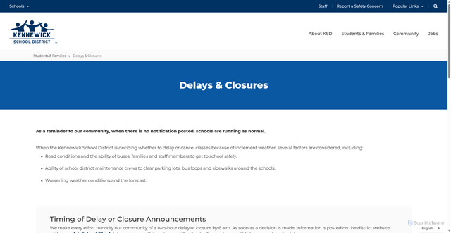 Security scan screenshot of https://www.ksd.org/delays-closures