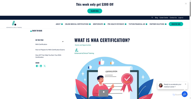 Security scan screenshot of https://advclinical.org/blog/what-is-nha-certification/